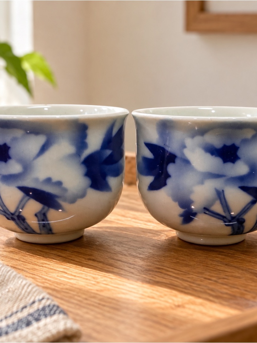 Blue Floral Ceramic Tea Cups - Porcelain Home Art Set